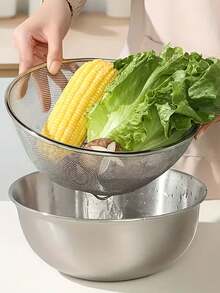 Bộ 2 tô trộn salad bằng thép không gỉ, tô rửa rau củ, rổ lọc cơm, rổ lọc đa năng và tô trộn, thích hợp để rửa rau củ, trái cây, cơm, an toàn khi rửa bằng máy rửa chén và chống gỉ. - Nhiều màu - Xem 7