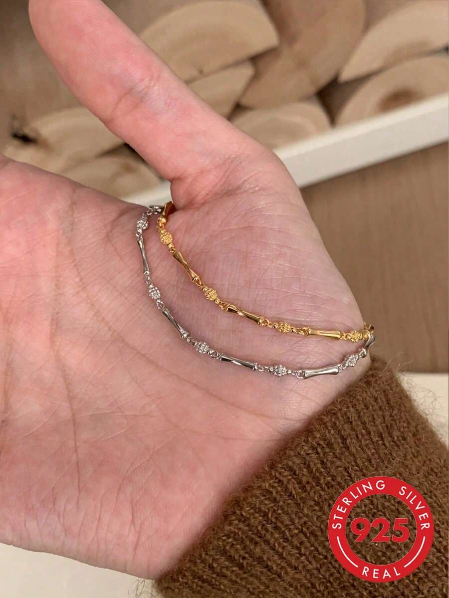 1 Cặp vòng tay bằng bạc sterling 925 kiểu tre, thiết kế tối giản thanh lịch, phù hợp để đeo hàng ngày, dự tiệc hoặc làm quà tặng ngày Valentine. - phong cách 12 - Xem 1