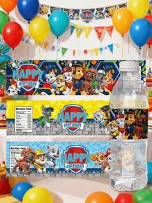 Paw Patrol 30pcs/10pcs Autocollants de bouteille d'eau thème Pat' Patrouille, Étiquettes, Baptêmes, Douches, Décorations d'anniversaire, Emballage de bouteille d'eau pour fête de chien, Décorations de fête d'anniversaire peuvent être utilisées(Style aléatoire) - View 2