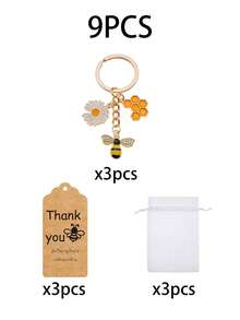 18/9/3pcs Bee & Daisy Alloy Keychain Gift Set, Includes Keychain, Thank You Card, And Drawstring Bag; Suitable As Bridal Party Favors, Wedding Reception Centerpiece Decor, Gender Reveal Party Favors, Theme Party Decorations - Multicolor - View 12
