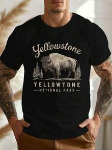 Men's Plus Size Summer T-Shirt - Bull Design, Casual Short Sleeve, Breathable Polyester, Machine Washable, Size - Unisex Cotton Short Sleeve T-Shirt, Crew Neck, Urban Vintage Style LCSC - 黑色 - 查看 7