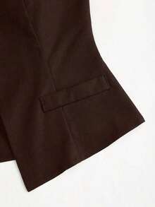 Sweetro Conjunto a juego de chaleco negro de una hilera y pantalones de pierna ancha con fruncidos - Marrón 2 - Ver 6