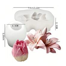 2 Peças Moldes de Silicone de Resina de Lírio e Tulipa com Design Floral Realista - Reutilizáveis, Moldes Antiaderentes de Folhas e Pétalas de Lírio para Artesanato, Decoração de Casamento - Para Decoração Doméstica, Casamentos, Aniversários - Conjunto de 2 peças - Visão 8