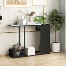 43.5" Console Table, Modern Entryway Table With 2 Storage Baskets And Faux Marble Top, Narrow Sofa Side Accent Table With Metal Frame & Adjustable Foot Pads For Living Room, Hallway, Entryway - Black and White - View 1