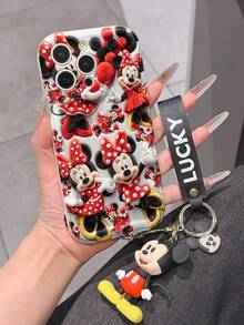 Disney Mickey Mouse Clubhouse Phone Case : 3D Fluffy Pattern Border Protector Phone Soft Phone Case With A Free Cute Mickey Bracelet Chain Lanyard, Mickey, Minnie, Goofy, Donald Duck, Daisy Duck, Pluto, For Apple 17 Promax 17 Pro 16 15 14 13 12 11 Pro Max XS Max X XR Soft Cover Summer Phone Case - 白色 - 查看 5