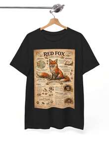 Red Fox Anatomy Chart T1EE, Vintage Fox Illustration, Nature EduC1Action T1EE, Animal Fact Graphic T1EE, EduC1Action WildL1L1ife Top, Cute Woodland Gift. - Negro - Ver 2