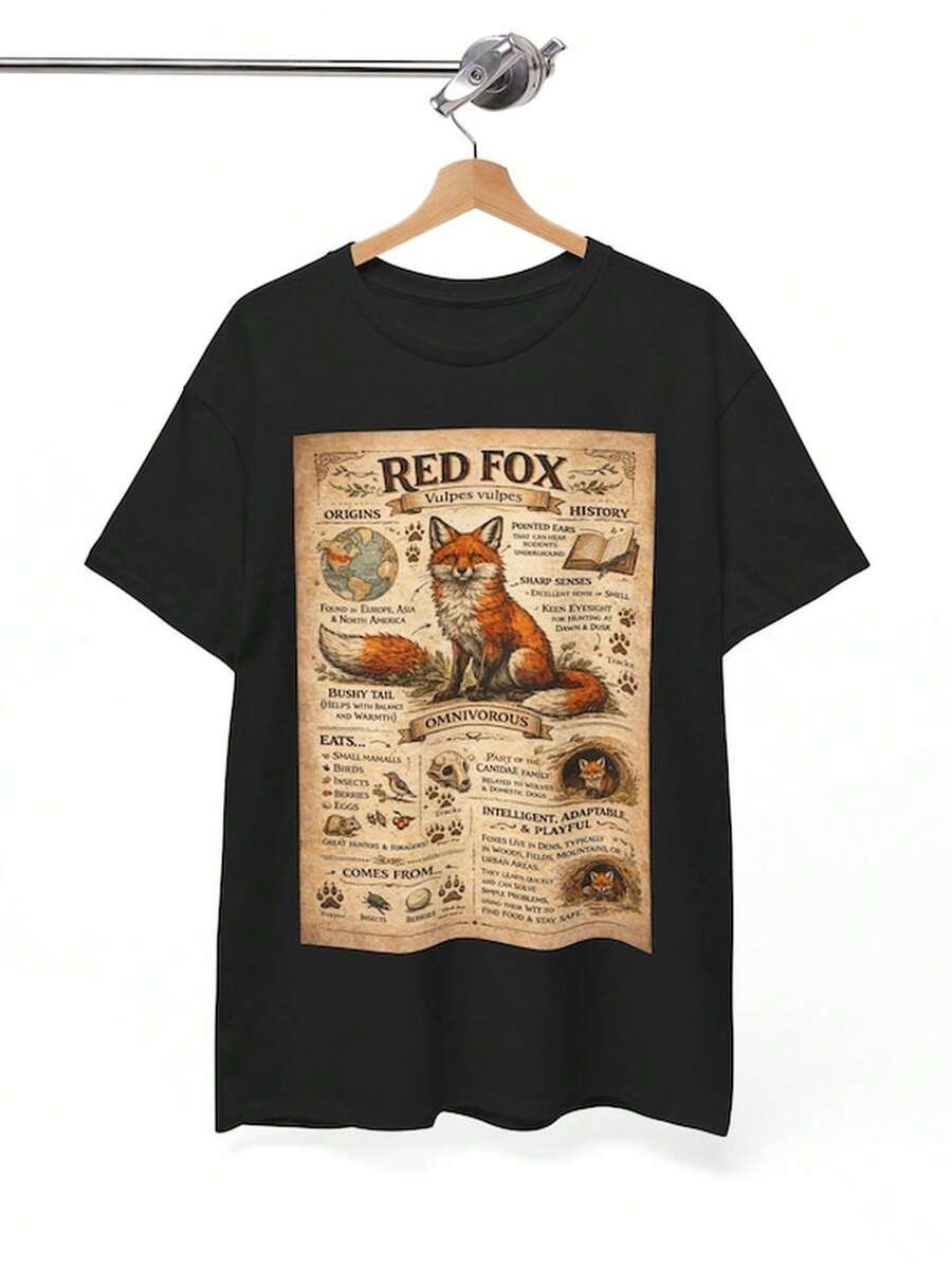 Red Fox Anatomy Chart T1EE, Vintage Fox Illustration, Nature EduC1Action T1EE, Animal Fact Graphic T1EE, EduC1Action WildL1L1ife Top, Cute Woodland Gift.