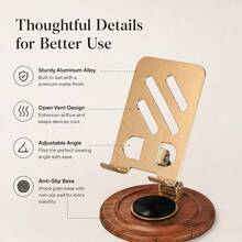 Wood Grain Base 360° Rotating Phone & Tablet Stand - Foldable Design, 10KG Load Capacity, Multi-Angle Adjustable For Phone / Tablet - Office / Online Class / Binge-Watching, Desktop Phone Support Stand, Metal Rotating Tablet Holder, Wood Grain Phone Stand - Multicolor - View 5