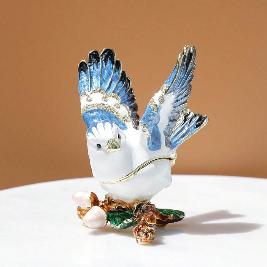 SUSUZUKU 1pc Creative Gift Metal Enamel Crafted Bird Jewelry Box, Unique Birthday/Valentine's Day Gift, Blue Bird Jewelry Box, Metal Enamel Creative Ring Necklace Earring Storage Box, Magpie Decorative Box - Little Flying Bird - View 1