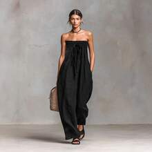 2026 European And American Spring/Summer New Cotton-Linen Blend Simple Strapless Tube Top Jumpsuit - Green - View 2