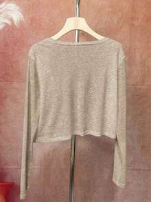 Cárdigan casual de mujer de unicolor y peso ligero, para primavera/verano - Caqui - Ver 2