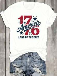 Camisetas de Mujer 1PieceOf1776AmericanFreedomT-Shirt, Camiseta Blanca de Cuello Redondo, Camiseta de Mujer "America1776" – Estilo Vintage Desgastado 1776 y Gráfico de Estrellas, Camiseta de Cuello Redondo, Top Casual para el 4 de Julio, Top Blanco, Ropa para Adolescentes, Ropa de Verano, Ropa para Niños, Ropa de Verano para Adolescentes, Camisetas Moneyman, Blusas de Mujer, Blusas de Mujer, Regalo para las Fiestas, Ropa de Mujer Americana, Blusas de Mujer, Estilo Unisex. - Blanco - Ver 9