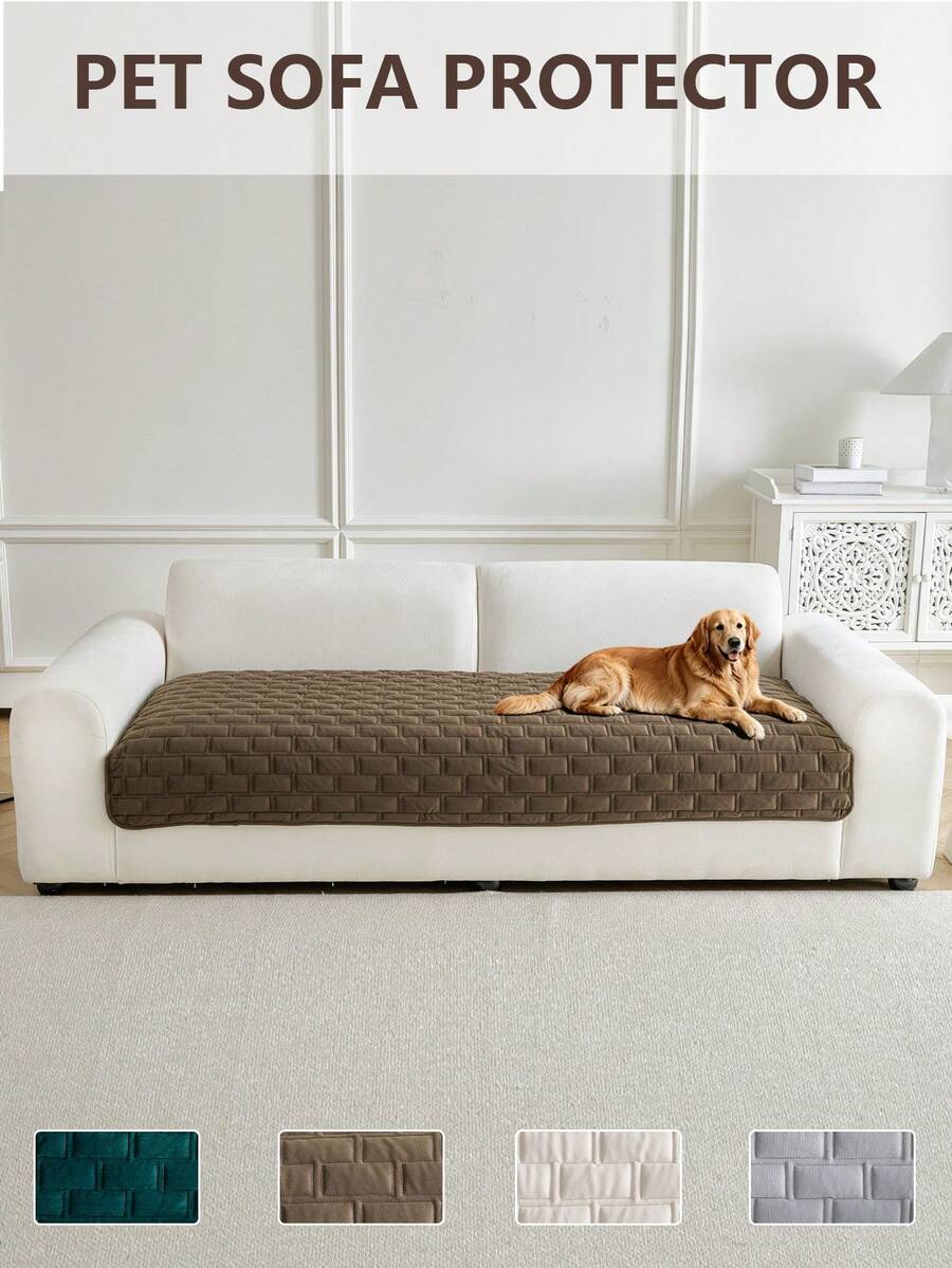 1 Pc Solid Color Non‑Slip Pet Sofa Cover, Quilted Anti‑Scratch Couch Protector, Machine Washable All Season Furniture Slipcover For Dogs Cats - Coffee Brown - View 1