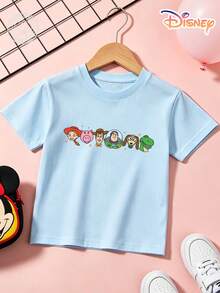 Disney Toy Story Kids T-Shirt, 100% Cotton Retro Group Characters Double-Sided Graphic Tee, Unisex For Boys & Girls Ages 4-12, Soft Breathable Fade-Resistant Fabric, Ideal For Theme Park, School & Daily Casual Wear, Perfect For Vacation, Birthdays & Children's Day Gifts - màu xanh nhạt - Xem 3