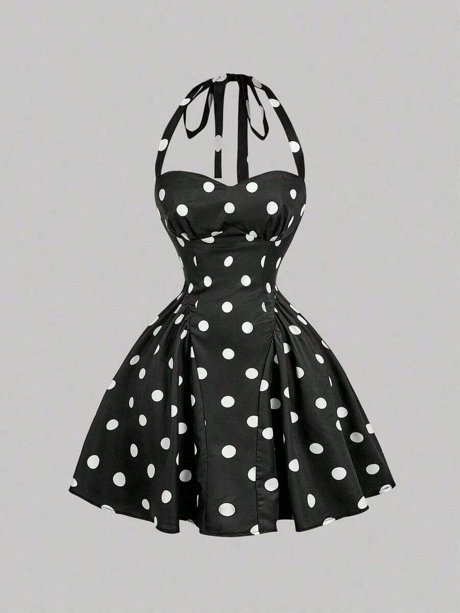 de mujer con estampado floral romántico de cuello halter - Negro - Ver 1