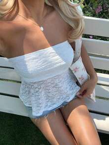 Top bandeau de unicolor casual para mujer, verano - Beis - Ver 7