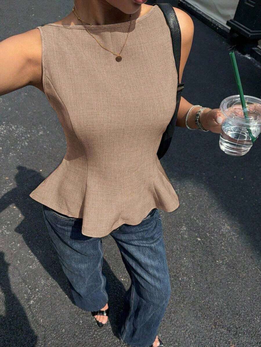 Blusa de línea A sin espalda con diseño de mariposa, nueva para el verano para mujeres - Albaricoque 2 - Ver 1