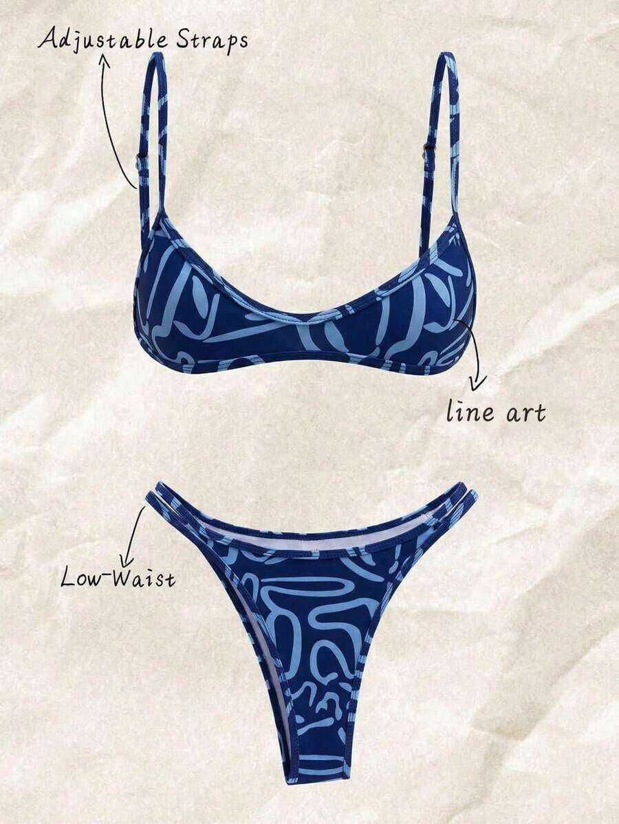 Conjunto de bikini con tirantes de espagueti de tela jacquard para mujer, primavera/verano - Multicolor 7 - Ver 1