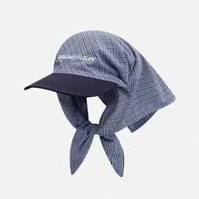 Korean Style Plaid Bandana Visor Cap, Embroidered Letter Design, Unisex Summer Sun Protection Outdoor Headwear - A - View 8