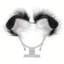 Handmade Plush Animal Ear Headband Accessory For Holiday Cosplay, Dog Ear Headband For Adults - Black and White - View 1