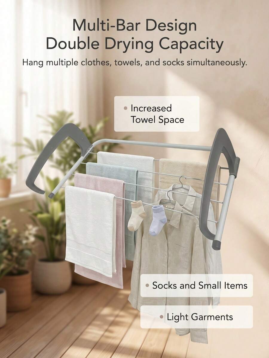 Foldable Adjustable Wall-Mounted Clothes Drying Rack - Metal + Plastic Material, Space-Saving Laundry Drying Rack/Portable Clothes Hanger, No Tools Required Installation Suitable For Apartment/Small Space/Tenant/Homeowner, Balcony/Window/Radiator/Indoor/Outdoor - Multicolor - View 1