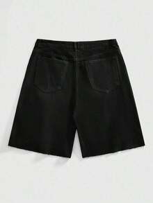 Pantalones cortos de mezclilla lavados con bordado de cruz de diamantes brillantes, de uso casual, de moda y para el transporte diario en verano para hombres - Negro - Ver 3
