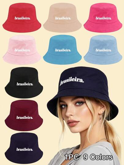 1pc Unisex Fashionable "Brasileira." Printed Bucket Hat,Durable & Versatile Women's Sun Hat Summer Hat,Outdoor Sun Protection, Perfect For Hiking, Gather, Streetwear