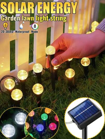 1 đèn trang trí sân vườn hình cầu pha lê năng lượng mặt trời 20/30 LED, 8 chế độ chiếu sáng, chống nước IP65, cảm biến ánh sáng thông minh tự động bật/tắt, thích hợp cho sân vườn, sân nhà, bãi cỏ, lối đi, đám cưới, cắm trại, kinh doanh, tiệc tùng, trang trí ngày lễ.