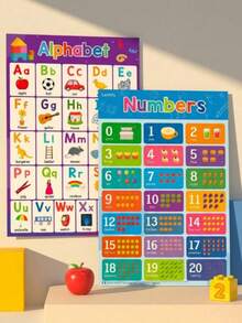 Lachilly 2pcs Large English Education Poster Learning Chart Set ABC 123 Early Childhood Education Learning Supplies Kindergarten Classroom Decoration (A3 Size 42x29cm) - Multicolor - View 2