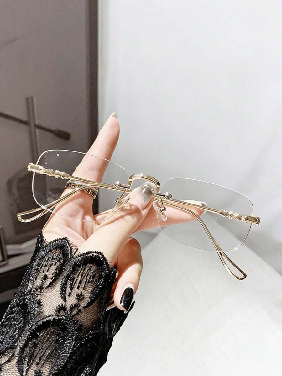 1 Cặp kính nữ gọng đồng không viền trong suốt, thích hợp cho việc đi học, sinh hoạt hàng ngày, công sở, đọc sách, xem TV, chơi game, sử dụng điện thoại di động và các dịp khác. - Trong sáng - Xem 1