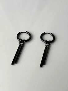 1 pieza/2 piezas Pendientes de estilo motero de moda para hombres, pendientes de acero inoxidable con borla larga en espiral - Plateado - Ver 11