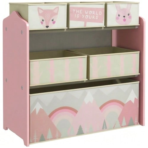 Children's Wardrobe With 6 Fabric Boxes, Cute Design, 63x30x66 Cm, Pink - View 8