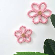 2pcs Plush Floral Woven Wall Hanging, Boho Style Wall Decor, Indie Aesthetic Wall Art, Bedroom, Dorm, Living Room, Classroom, Study Decoration, Graduation Gift, Holiday Photo Prop - Pink - View 5