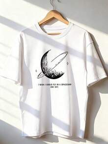 Camiseta de Manga Corta con Tema de Universo y Sueños,Camiseta de manga corta de moda para primavera y verano de 2026, hecha en México, 180 gramos. Estampado de dibujos animados, modelo de pareja, apta para uso interior o exterior. Cuello redondo, unisex, ideal para oficina y ocio. Paquete de una pieza. - WH-P631577SLNDXZGY481 - Ver 1