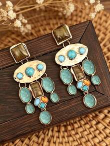 1 Pair Bohemian Vintage Exaggerated Turquoise Resin Earrings For Women - Multicolor - View 6