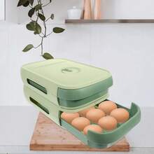 1pc Plastic Stackable Egg Holder Storage Box, Drawer Rolling Refrigerator Eggs Organizer, Space Saver Container, Fresh-Keeping Egg Tray, Kitchen Accessories - Multicolor - View 6