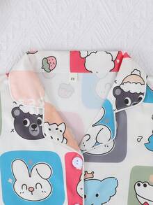 3pcs/Set Girls' Casual Cartoon Animal Print Polo Collar Short Sleeve Cardigan, Shorts & Pants Sleepwear Set, Flame Retardant, All Season - Multicolor - View 4