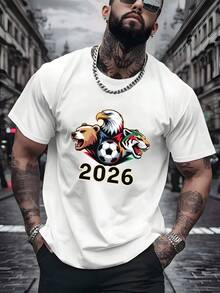 Camiseta de hombre casual deportiva 2026 con estampado de águila, oso y tigre, estilo urbano, ropa deportiva para adultos, ropa para fanáticos del fútbol. - Negro - Ver 6