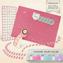 Pink Rotary Cutter Set - Sewing Kit, Includes 45mm Fabric Cutter, 5 Replacement Blades, A3 Cutting Mat, Acrylic Ruler And Craft Cutting Clips - Perfect For Crafting, Sewing, Quilting, Crochet And More - Pink - View 2