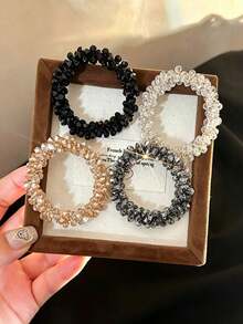 Bộ 2/1 chiếc dây buộc tóc đính đá lấp lánh tối giản, dây chun buộc tóc, kẹp tóc dành cho nữ, thích hợp đi du lịch, sinh nhật. - Nhiều màu - Xem 9