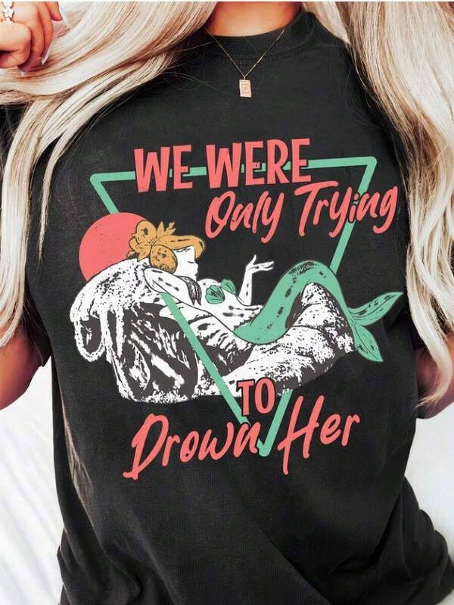 1 pieza Camiseta de manga corta de cuello redondo holgada unisex de 180g, 100% algodón puro transpirable y suave, estilo Y2K Bababask con estampado gráfico moderno, ideal para mujer y hombre, perfecta para uso diario, festivales, conciertos y todas las estaciones - Negro - Ver 1