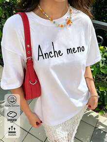 Women's T-Shirt With Personalized Phrase Print, Round Neck, Short Sleeve, Casual Design - 白色 - 查看 9