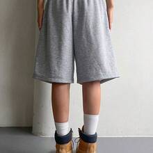 Women's Solid Color Drawstring Waist Pocket Loose Casual Shorts - Gris Claro - Ver 7