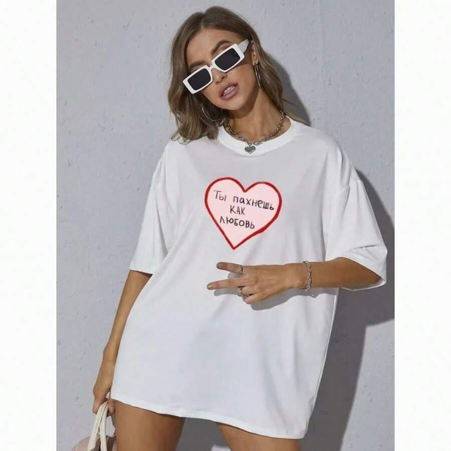 Camiseta de manga corta para mujer, de algodón, estilo retro americano, holgada, versátil, casual, moderna y personalizada. - Blanco - Ver 1