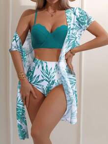 Swim Lushoire Tankini con estampado de plantas - Verde - Ver 7