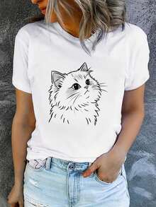 Diseñada para mujeres modernas, elegantes y cómodas, esta camiseta estampada de manga corta para el verano es a la vez moderna e informal, con un ajuste cómodo y lavable a máquina y un estampado plano en 2D. Confeccionada con un tejido suave, transpirable y de primera calidad, está diseñada para ofrecer comodidad durante todo el día y es perfecta para salidas informales. - Blanco_04 - Ver 12
