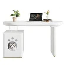 Thickened Desk – 117 * 50 * 76 Cm, Fully Lacquered, Rounded Curves, 5 Cm Thick Legs For Stability And Modernity, White French Style - White - View 5