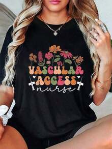 Camiseta de Enfermería con Diseño Floral para Acceso Vascular, 100% Algodón, Camisetas Gráficas para Mujer,playera de mujer - Negro - Ver 7