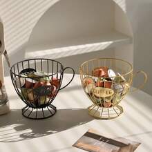 1pc Large Capacity Metal Coffee Capsule Storage Basket, Cup-Shaped Design, Suitable For Storing Coffee Capsules, Snacks And Fruits, Ideal For Kitchen Counter Or Coffee Bar Decor - Wrought Iron Storage Basket - View 4