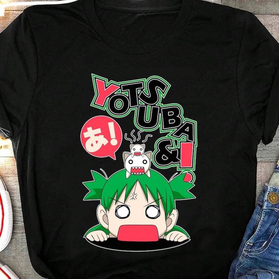 Unisex-t-shirt tillverkad av ren bomull, Yotsuba-tröja, Yotsubato-anime-tröjor, Azumanga Daioh manga-tröja, Harajuku kawaii japanskt te, sommar-t-shirt, blus, bastoppar, toppar, skjorta, kreativ design, utomhuslek, cool stil, rolig design, perfekt för utomhuslek, kreativ design, utomhuslek, cool stil, rolig design, perfekt för utomhuslek - Svart - Visa 1